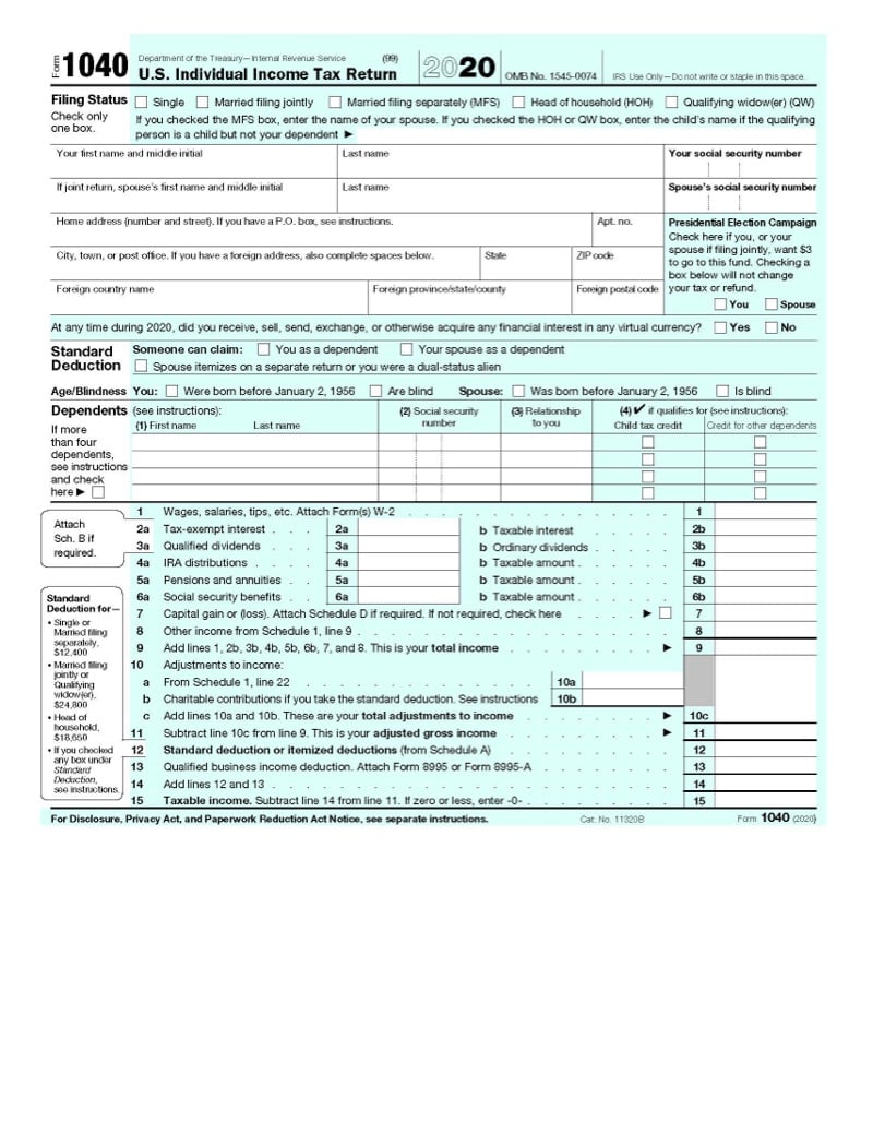 tax form 1040a