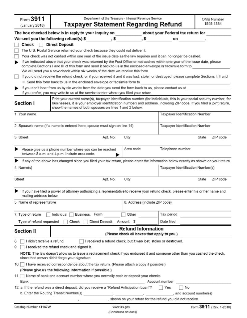 Form 3911: Never received tax refund or Economic Impact Payment 